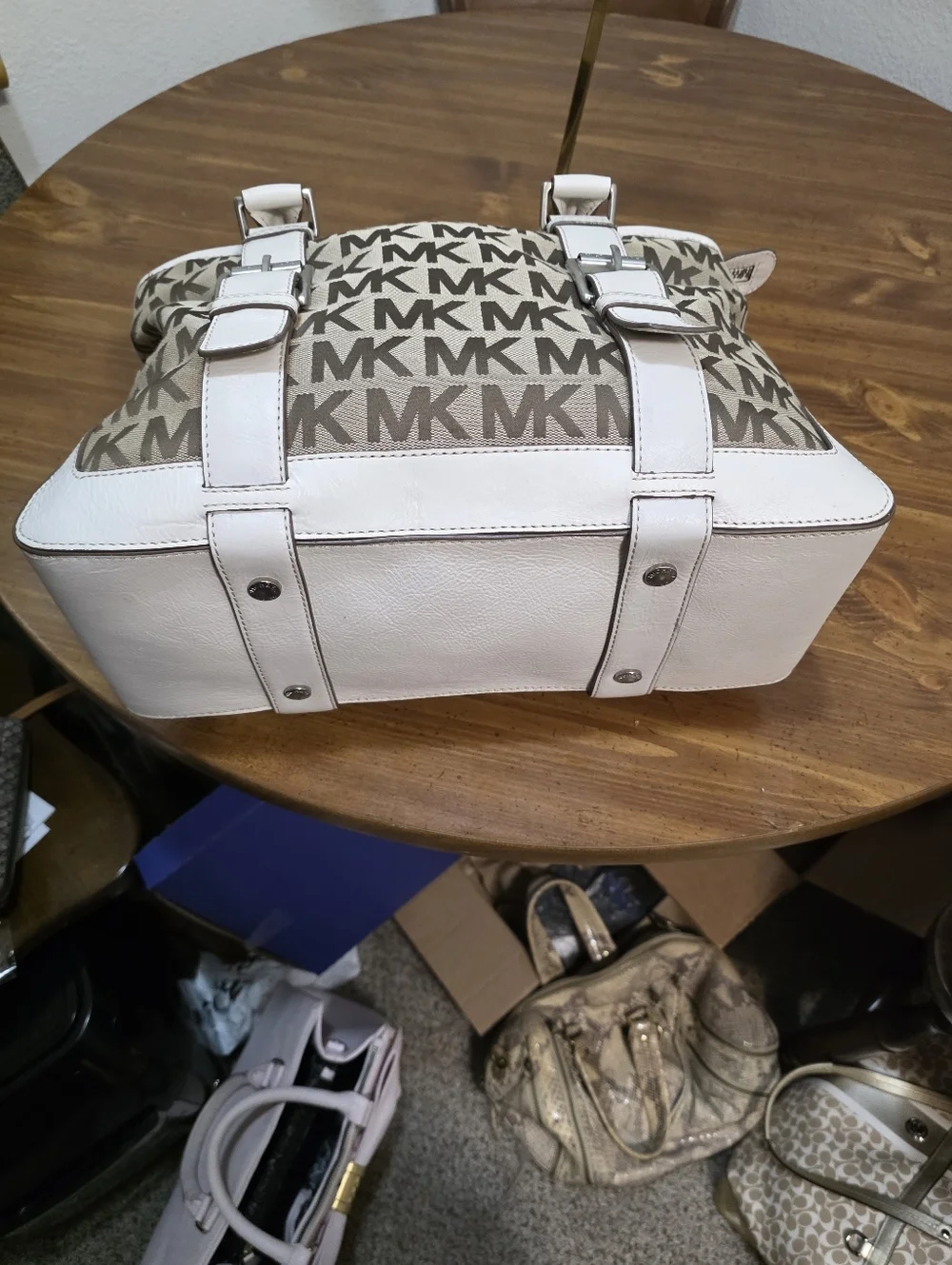 Michael Kors Brown and Cream MK Signature Shoulder Tote
